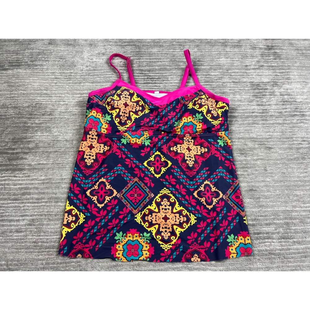 Unbranded Tankini Top Womens 2X Multicolor Medallion Empire Waist Swimwear